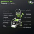 Greenworks Pro Brushless 3000 PSI (CSA Certified) 2.0 GPM Max / 1.1 GPM Electric Pressure Washer (Foldable Handles, Rugged Steel Frame, 25 FT Hose, 35 FT GFCI Power Cord) - Image 2