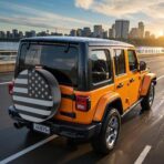 Moonet PVC Leather Spare Tire Wheel Cover, American Flag Waterproof Spare Tire Cover Fit for Truck,Trailer, RV, SUV, Camper and Most Vehicle 14" Black-Grey (for Tire Diameter 24-26inch) - Image 2