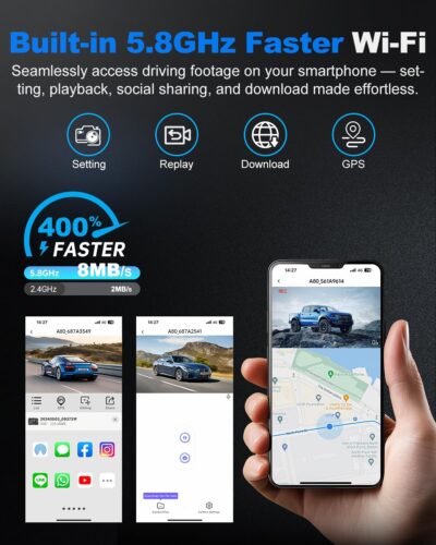 JOMISE 4K Dash Cam Front and Rear with 5Ghz WiFi GPS, Dual Dashcam with 64GB Card, 3" Screen, Night Vision, 24H Parking Mode – Reliable Dash Camera for Family Cars, Rideshare Drivers, and Trucks - Image 4