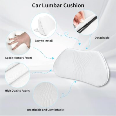 Lumbar Support Pillow for Car Seat, Office Chair Nappa Leather Memory Foam Lower Back Cushion for Back Pain Relief Improve Posture, Ergonomic Back Rest for Gaming Chair, White, 1PC - Image 2
