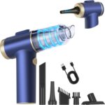 Handheld Car Vacuum Cleaner, 2-in-1 Portable Mini Car Vacuum Cleaner,16000Pa High Power & Air Duster, Handheld Vacuum Cordless with LED Light and Multi-Nozzles for Car,Home,Office,Pet(Blue)
