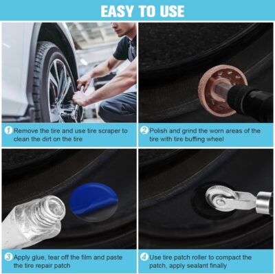 Wayona 35Pcs Tire Repair Patch Kit Heavy Duty, Tire Patches 32/45/58mm Tire Repair Tools with 40mm Tire Buffing Wheel Tire Patch Roller Inner Liner Scraper for Car Tire Grinding Bike Motorcycle Wheel - Image 5