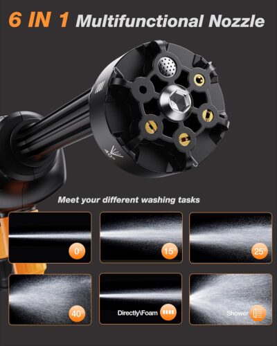 Cordless Pressure Washer, 1100PSI Portable Power Washer with 3.0Ah Battery, 1.8Max GPM Cordless Power Washer Battery Operated with 6-in-1 Nozzle, Foam Pot,17ft Hose, suit for Car/Floor/Garden - Image 4