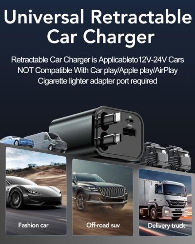 Retractable Car Charger Adapter for iPhone 17,4 in 1 Fast Charging Car Phone Charger,69W USB C Car Truck Accessories,Road Trip Essentials Gift for Men Women for iPhone 17 Pro Max/16/15/14,Galaxy S26 - Image 9