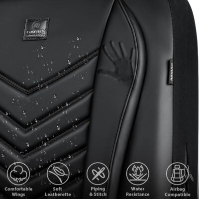 CAR PASS 3D Foam Faux Leather Car Seat Covers Full Set,Waterproof Leather Seat Cover for Cars,Luxury Universal Fit for SUV Truck Sedan Automotive, Armrest Airbag Compatible Anti-Slip, All Black - Image 7