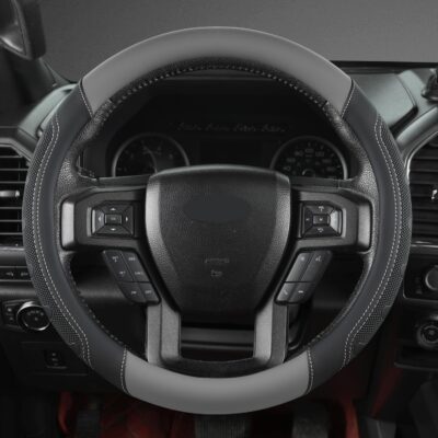 GIANT PANDA Car Steering Wheel Cover for Ford - F150 F250 F350 Expedition, (15.5-16 inches - Black+Gray) - Image 2