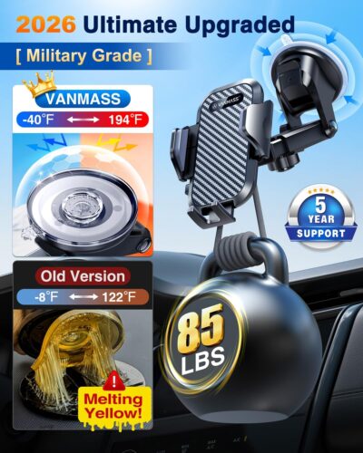 VANMASS Car Phone Holder 2026 Ultimate Military-Grade Phone Holder for Your Car Windshield Dashboard【Newest Best Strongest】 Cell Phone Car Mount for iPhone Samsung Android Speaker Mounts - Image 3