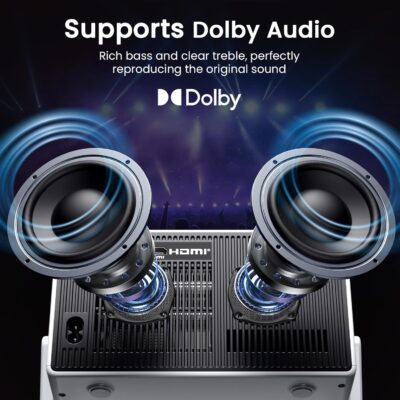 Mini Smart Projector, 1500 ANSI Portable Projector with WiFi and Bluetooth, HAPPRUN 4K Full HD Home Theater with 270° Stand, Dolby Sound, Built-in Apps,Compatible with Phone & PC, Indoor & Outdoor Use - Image 6