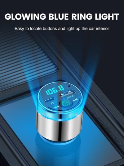 FM Transmitter for Car Bluetooth 5.3, All-Metal PD 20W & QC3.0 18W Fast Charger, Wireless FM Radio Car Kit Bluetooth Adapter, Noise Cancelling Hands-Free Call, Hi-Fi Music, Ring Light - Image 5