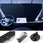 Automatic Retractable Windshield Sunshade – Strong Suction Cups, Premium Heat-Reflective Fabric, Adjustable 29.1–59.1 in, Fits Sedans, SUVs & MPVs, Tesla Model 3/Y