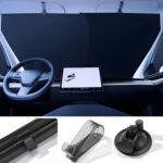 Automatic Retractable Windshield Sunshade – Strong Suction Cups, Premium Heat-Reflective Fabric, Adjustable 29.1–59.1 in, Fits Sedans, SUVs & MPVs, Tesla Model 3/Y