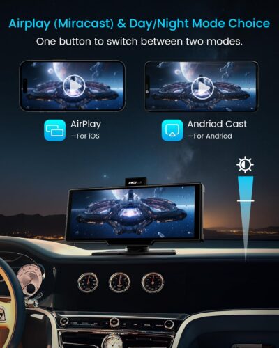 Portable Apple Carplay Screen, 10’’ Car Stereo Wireless Car Play & Android Auto Touch Screen, 4K Dash Cam, 1080P Backup Camera, Mirror Link/Voice Control/Music Play/GPS Navigation - Image 6