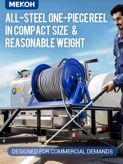 MEKOH Pressure Washer Hose Reel 3/8"x350ft, 5000PSI Hand Crank Power Washer Hose Reel for 1/4"x455ft, Heavy Duty Steel Hose Reel with Trailer/Wall/Van Mount, A-Frame Manual Reel for Water,M22 Fitting - Image 2