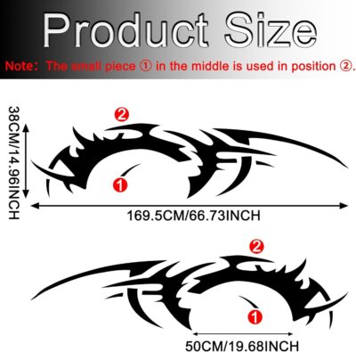 TOMALL 2Pcs 66'' Flame Graphics Stickers Car Body Side Skirt Decals Racing Sport Stripe Decals for Car Universal Vinyl Waterproof Large Decal Decoration for Truck Off-Road Vehicles Accessories (Black) - Image 2