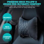 Set of 2 Quilted Faux Leather Car Headrest Pillow, Black Case/Black Threading, Ergonomic Neck Support for Comfortable Driving - Image 4