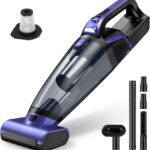 Pet Hair Handheld Vacuum Cordless: 20000PA High Power Car Vacuum with Motorized Brush and LED Light, Rechargeable Hand Held Vacuum Cleaner with Reusable Filter for Car, Home, Office & Pet, Purple