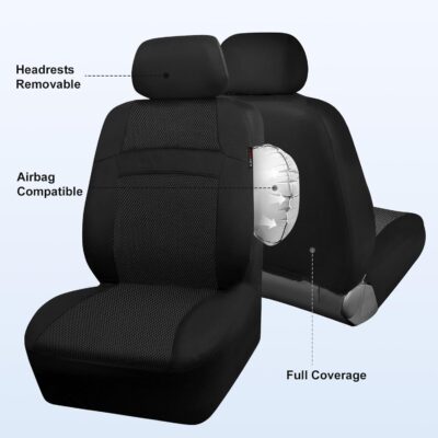 CAR PASS 3D Air Mesh Car Seat Covers Two Front Seats Only, Universal Seat Covers for Car Fit SUV,Vans,Sedan,Trucks, Breathable Automotive Interior Seat Covers Airbag Compatible (Black) - Image 4