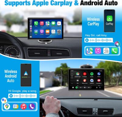 7 inch Carplay Screen for Car - Supports Wireless Apple Carplay & Android Auto, Portable Touchscreen with Bluetooth, Navigation, Voice Control, Mirror Link,Universal for All Cars (Black) - Image 2