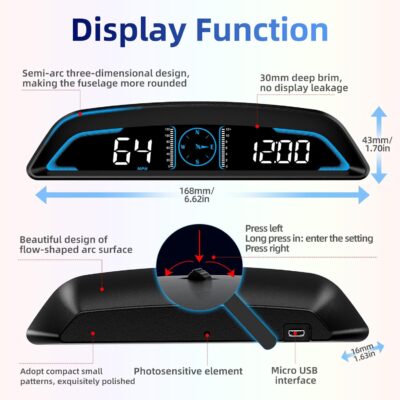 MH Heads Up Display for Car, Digital GPS Speedometer, 5.5 inch HUD GPS Speed MPH/KMH, Over Speed Alarm, Fatigue Driving Alarm, Automatic Brightness Adjustment for All Vehicles - Image 6
