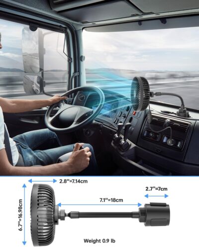 12V Car fan, 3-Speed Portable Vehicle Fan for Front Seat, Cigarette Lighter Powered with Car Charger, Mounted in Cup Holder, 360° Rotation, Car Necessities for Dog/SUV/RV/Truck/Van - Image 7