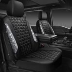 CAR PASS Bling Diamond Leather Car Seat Covers for 2 Front Interior Sets, Waterproof Shining Glitter Sparkly Crystal Universal Armrest Fit Automotive Truck SUV Cute Women Girl, Black Silver Rhinestone - Image 8