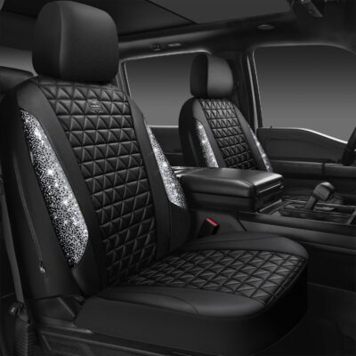 CAR PASS Bling Diamond Leather Car Seat Covers for 2 Front Interior Sets, Waterproof Shining Glitter Sparkly Crystal Universal Armrest Fit Automotive Truck SUV Cute Women Girl, Black Silver Rhinestone - Image 8