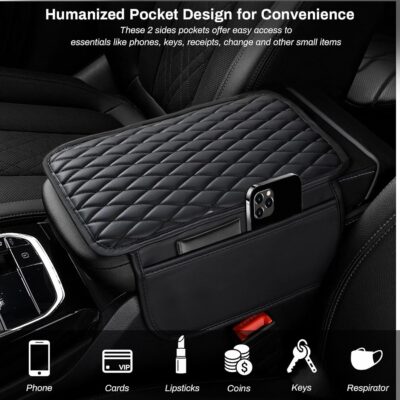 Ouzorp Car Center Console Cover, Upgraded Microfiber Leather Car Arm Rest Cover with 2 Storage Bags, Universal Armrest Cover for Car Storage Box Car Interior Accessories Protector for Most Vehicle - Image 3