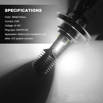 9-16V H4 LED Motorcycle Headlight Bulbs, Super Bright 3030 Chips Bulb Halogen Lamp Replacement, Waterproof High/Low Beam LED Headlight Bulb for Most Motorcycles ATVs (White) - Image 3