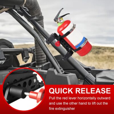 Quick Release Roll Bar Fire Extinguisher Mount Holder Bracket Kits Compatible with for UTV Polaris RZR Pioneer Can Am Maverick X3 Commander Talon ATV Jeep Wrangler with 1''-2'' Roll Cage - Image 3