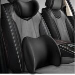 Car Headrest & Lumbar Support Cushion, Ergonomic Memory Foam Car Neck Back Support w/Removable Cover, Universal Breathable Lumbar Cushion Headrest Pillow with Adjusatble Strap (Black)