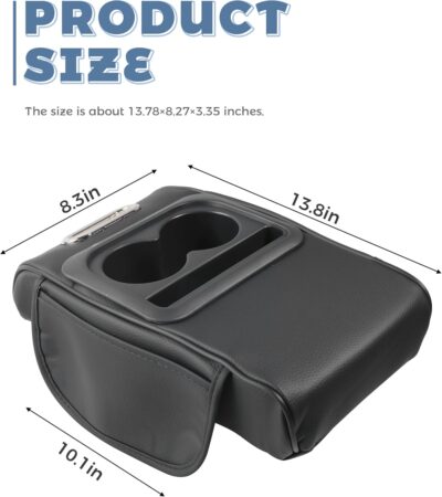 Car Armrest Storage Box,Car Accessories Console Organizers and Storage,Universal Waterproof Leather Console Cover with Cup Holder and Phone Holder,Suitable for Most Cars (Normal, Black) - Image 2