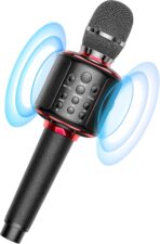 Wireless Bluetooth Karaoke Microphone, Built-in Loud Speaker for 10H Playback, Add Reverb/Duet Mode/Earbuds Monitoring, Portable Karaoke Machine for Entertainment & Singing Practice (Black&Red)