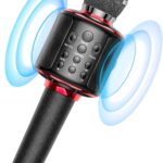 Wireless Bluetooth Karaoke Microphone, Built-in Loud Speaker for 10H Playback, Add Reverb/Duet Mode/Earbuds Monitoring, Portable Karaoke Machine for Entertainment & Singing Practice (Black&Red)