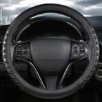 West Llama Microfiber Leather Car Steering Wheel Cover for Men Women,Universal Fit 14.5-15 inch(Leather Nails-Gray+Black-Standard Size) - Image 3