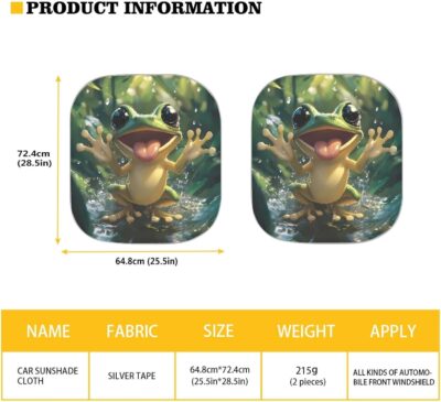 AFPANQZ Frog Print Car Windshield Sun Shade Universal Fit Car Sunshade Sun Visor Two Pieces Set Window Sunscreen Car Accessories Interior Protection UV Heat Reflector Sun Shade - Image 6
