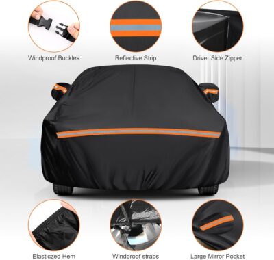 KEYOOG Car Cover Waterproof All Weather Fit for 2006-2024 MERC-edes Benz ML/GLE Series, 600D Oxford Cloth Heavy Duty, Sun Hail Protector Seal Skin Outdoor Car Covers with Door Zipper/Cotton Lining - Image 4