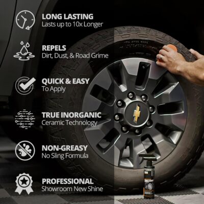 CERAKOTE Rapid Ceramic Tire Coat – Showroom New Tire Shine – Deep Tire Black Finish – Lasts Up to 10x Longer – No Sling, Non-Greasy Ceramic Tire Coating for Car, Truck & SUV – Easy Application (10oz) - Image 3