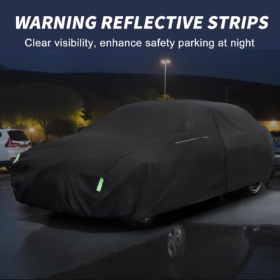 X AUTOHAUX Waterproof Sedan Car Cover for Sedan Length Up to 177 Inch Sedan All Weather Protection Anti-UV Windproof with Left Side Zipper and Mirror Pockets - Image 5