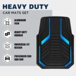PIC AUTO Heavy Duty Rubber Floor Mats, Blue Aluminum Film Car Mats Set, Front and Rear Car Mats with Anti-Slip Backing, All Weather Protection, Trim-to-Fit for Automotive SUV, Sedan, Van - Image 2
