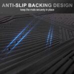 CAR PASS Rubber Floor Mats, All Weather Waterproof Trim-to-Fit Automotive Mats for Cars Trucks SUV, Anti-Slip Easy Clean, Heavy Duty Full Set 3-Piece, All Black - Image 6