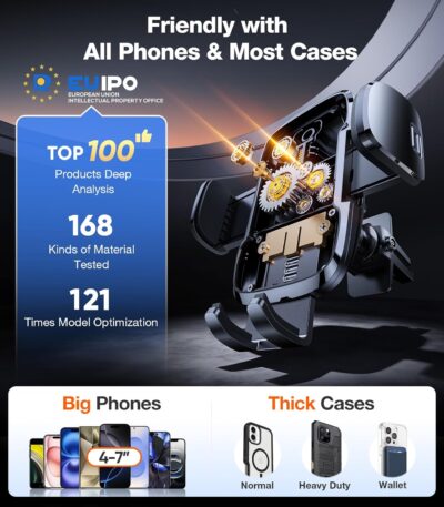 TORRAS Ultra-Durable Phone Holders for Your Car【96+LBS Strongest Suction】 Car Phone Holder Mount, Safety Certs Cell Phone Car Mount Truck for Dashboard Windshield Vent for iPhone 17 16 15 14 Pro Max - Image 4