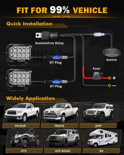 Auxbeam 7Inch LED Pod Lights, V-MAX Series 204W Rectangle Offroad Driving Spotlight with Amber DRL & Backlight, 270° Side Shooter Ditch Auxiliary Spot Flood Combo Beam for Truck Jeep Pickup SUV ATV - Image 8