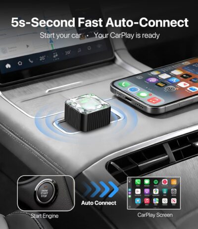 2026 Wireless CarPlay Adapter for iPhone, Premium Glass Finish Design, 5s Auto-Connect, Mini Wireless CarPlay Dongle Compatible with Apple CarPlay, Plug & Play for Factory Wired Cars, Low Latency - Image 3