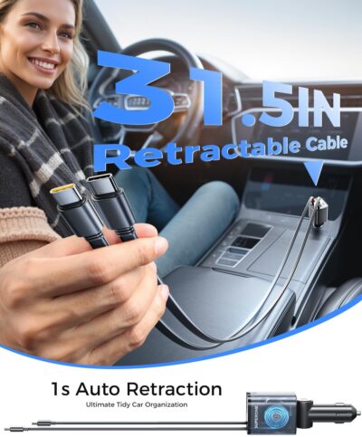 SUPERONE 6 in 1 Retractable Car Charger with Dual Type C Cables, 99W Ultra-Compact USB C Car Accessories Adapter with 4 USB Ports, Fast Charging Car Charger for iPhone 17/16/15/14/13/12, Galaxy, iPad - Image 5