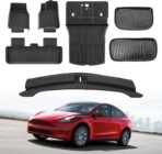Thick Car Floor Mat for 2025-2026 Tesla Model Y Juniper,Fully Protective TPE Anti-Slip Floor mats Cargo Liners,Custom-Fitted Threshold Strip (Floor Trunk Rear Waist Protection)