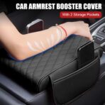 Car Center Console Armrest Pillow with 2 Storage Pockets, Memory Foam Car Armrest Cushion, Leather Car Center Console Cover for Most Vehicle (Black-Upgraded Thickened) - Image 2