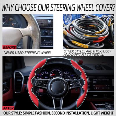 New Fluffy Anti-Skid Steering Wheel Cover Segmented Protector Safe and Non Slip Car Accessory and Durable Easy to Install for Steering Wheels of Universal Fit 99% Car (Suede Material Red) - Image 7
