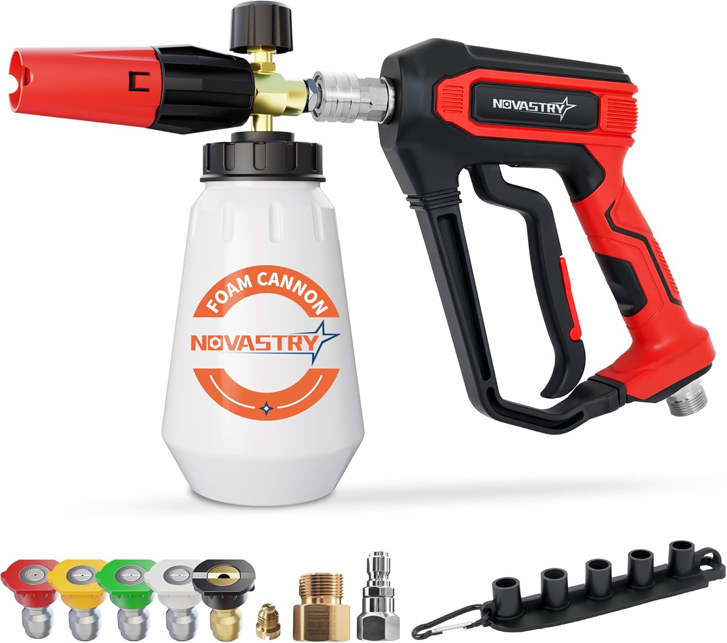 71zfj9tc1SL._AC_SL1500_.jpg Pressure Washer Foam Cannon Gun & Sprayer Kit, Car Wash Kit, 5 Adjustable Nozzles, 1/4" Quick Connect, Fits for 1000-4000 PSI, Includes Foam Sprayer & Accessories - Image 1