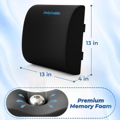 Lumbar Support Pillow for Office Chair Back Support - Memory Foam Lumbar Pillow for Car or Gaming Chair, Ergonomic Back Cushion with Adjustable Strap for Long-Hour Sitting (Black) - Image 2