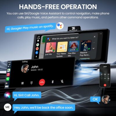 10.26'' Portable Apple CarPlay Screen for Car with 4K Dash Cam & 1080P HD Backup Camera, Wireless Car Play & Android Auto with OTA,GPS Navigation, Airplay, Mirror Link - Image 6